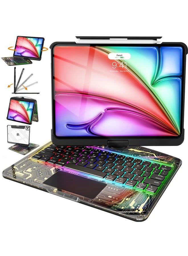 Intermerge iPad Air 13-inch Case with Keyboard(M2, 2024),360° Rotating Multi-Touch Trackpad,7-Color RGB Backlit Keyboard,Transparent Back, Pencil Holder, Type-C Charging，Tech Circuit X - Image 1