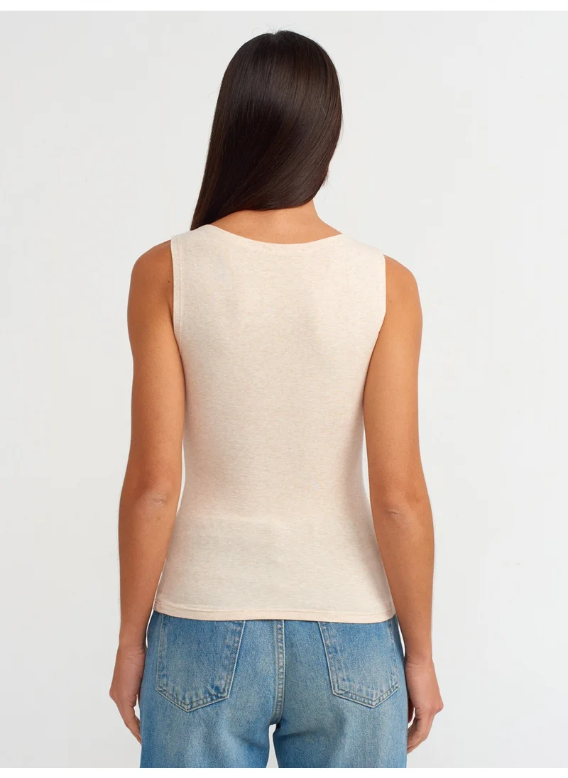 ديلفين 20847 Boat Neck Sleeveless Top-Beige Melange