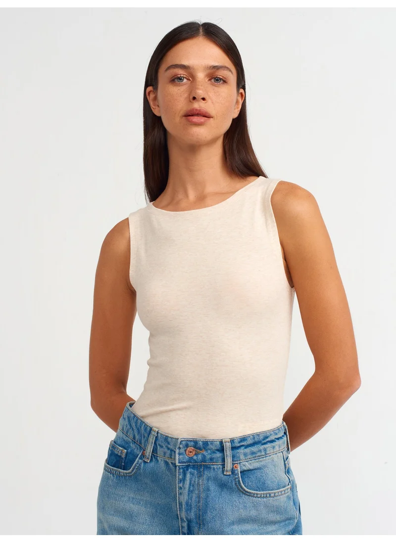 ديلفين 20847 Boat Neck Sleeveless Top-Beige Melange