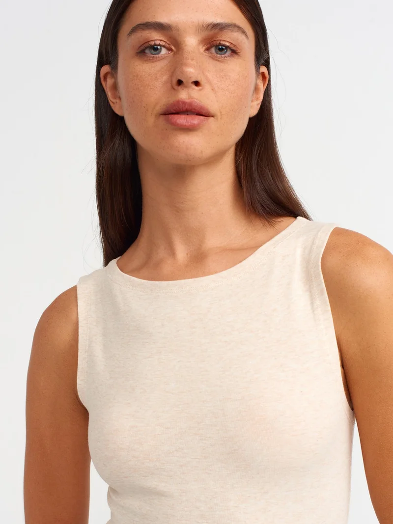 ديلفين 20847 Boat Neck Sleeveless Top-Beige Melange
