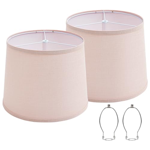 Luvkczc Lampshades Set of 2 for Table Floor Lamp Drum Lamp Shades 127 Top x 127 Bottom x 10 High Natural Linen Hand Crafted Lamp Shade Harp Holder Included - Image 1