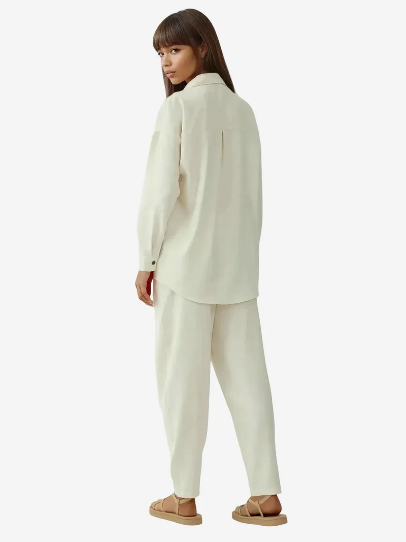 بيغ دارت طقم بيجاما من الكتان بأكمام طويلة وبنطلون