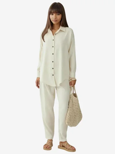 BIG DART BDART Linen Blend Long Sleeve Shirt and Pants Co-ord Set