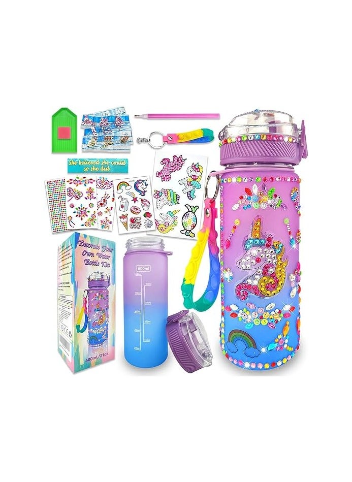 NIBEMINENT Decorate Your Own Water Bottle Kits for Girls Age 4-6-8-10,Unicorn Gem Diamond Painting Crafts,Fun Arts and Crafts Gifts Toys for Girls Birthday(Unicorn)  - Image 1