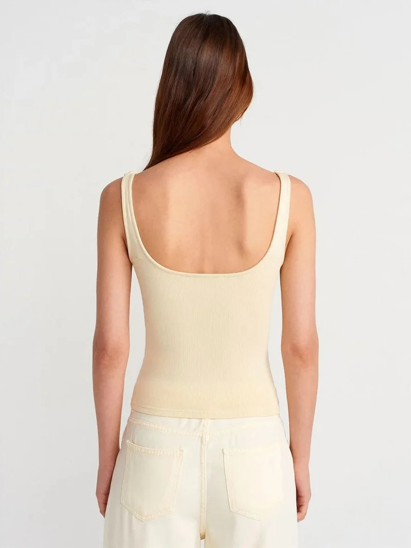 Dilvin DILVIN Ribbed Square-neck Sleeveless Blouse