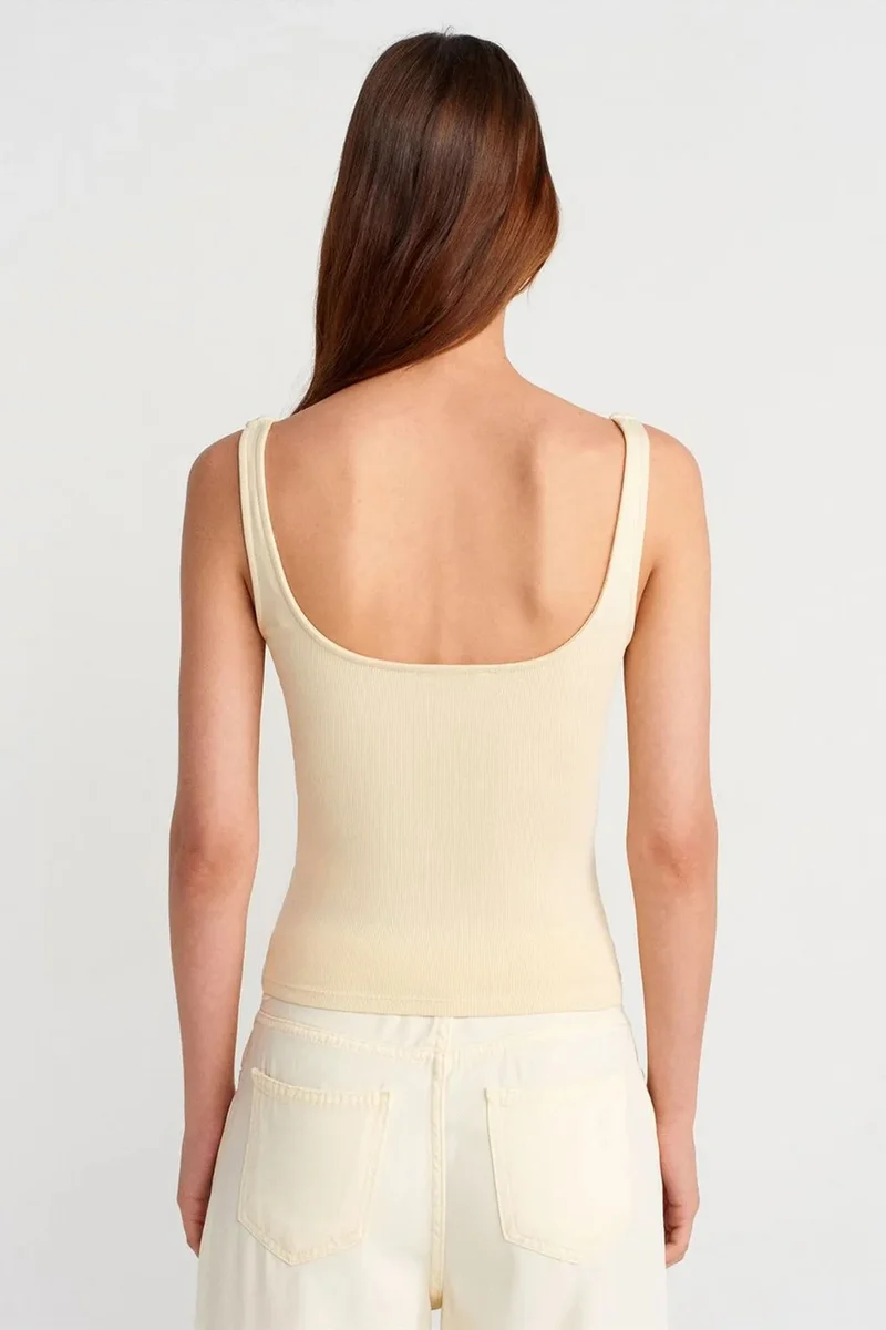 Dilvin Cream Natural DILVIN Ribbed Square-neck Sleeveless Blouse for Women | Best Price UAE
