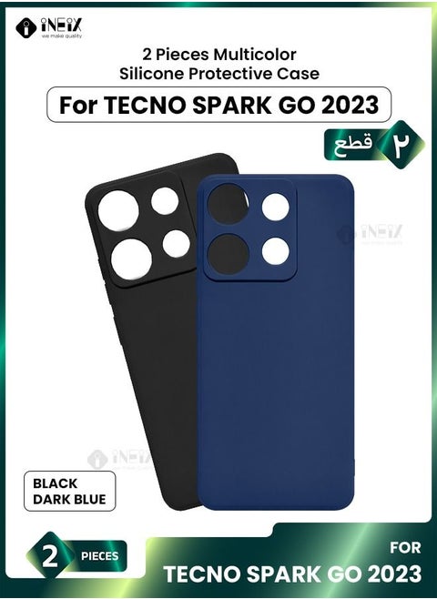 2 Pieces Multicolour Soft Slim Silicone Protective Back Case For Tecno Spark Go 2023-Black/Dark Blue