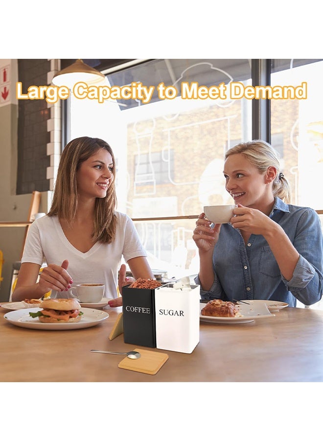 بوفان مجموعة من 3 علب شاي وقهوة وسكر، علبة معدنية سوداء لتخزين الطعام مع 3 ملاعق، علب حديدية مقاومة للصدأ مطلية بمسحوق لتنظيم سطح عمل المطبخ (أسود) - Image 4