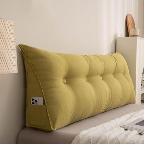 aeTHEric Velvet Triangular Headboard Pillow/Wedge Pillow/Backrest Reading Bolster/Triangular Pillow Sofa Back Soft Pack Bed Large Protection Waist (120cm x 20cm x 50cm, Yellow - Image 1