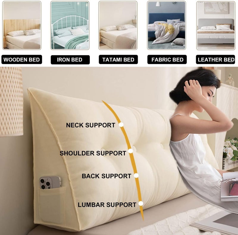 aeTHEric Velvet Triangular Headboard Pillow/Wedge Pillow/Backrest Reading Bolster/Triangular Pillow Sofa Back Soft Pack Bed Large Protection Waist (120cm x 20cm x 50cm, Yellow - Image 4