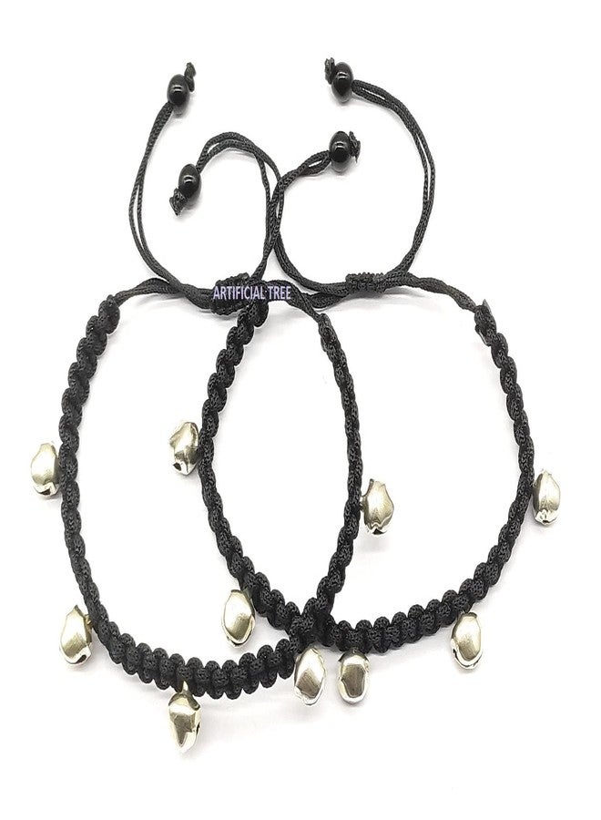 ARTIFICIAL TREE German Silver Ghungroo Charms Black Thread Adjustable Anklet for Women and Girls (AT ANK 033) - Image 1