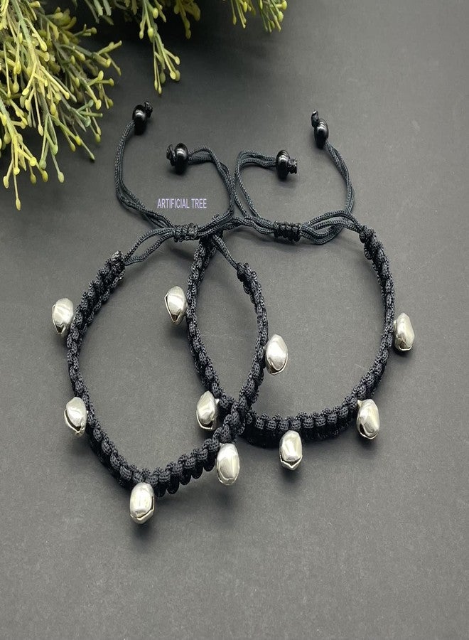 ARTIFICIAL TREE German Silver Ghungroo Charms Black Thread Adjustable Anklet for Women and Girls (AT ANK 033) - Image 4