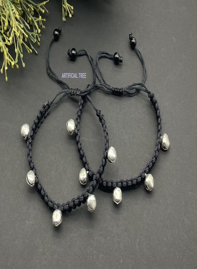 ARTIFICIAL TREE German Silver Ghungroo Charms Black Thread Adjustable Anklet for Women and Girls (AT ANK 033) - Image 5
