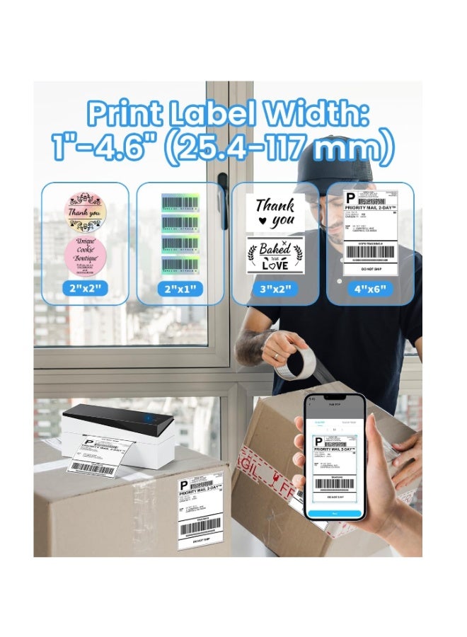 فوميمو طابعة ملصقات حرارية بلوتوث PM249-BT، طابعة ملصقات شحن لاسلكية للشركات الصغيرة، طابعة ملصقات لشحن الطرود، متوافقة مع iPhone وAndroid (أبيض + أسود) - Image 4