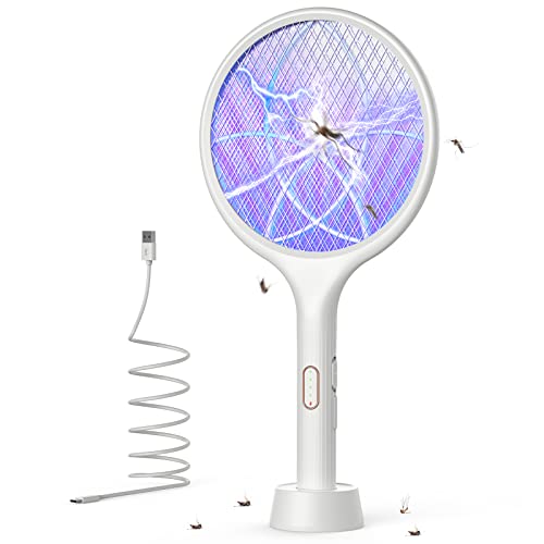 YISSVIC Electric Fly Swatter 4000V Bug Zapper Racket Dual Modes Mosquito Killer with Purple Mosquito Light Rechargeable for Indoor Home Office Backyard Patio Camping (White 2 Pack) - Image 1