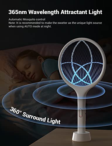 YISSVIC Electric Fly Swatter 4000V Bug Zapper Racket Dual Modes Mosquito Killer with Purple Mosquito Light Rechargeable for Indoor Home Office Backyard Patio Camping (White 2 Pack) - Image 3