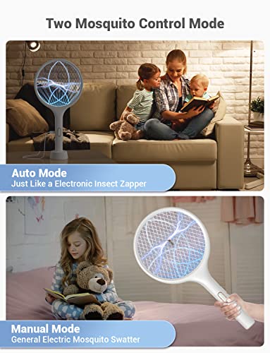 YISSVIC Electric Fly Swatter 4000V Bug Zapper Racket Dual Modes Mosquito Killer with Purple Mosquito Light Rechargeable for Indoor Home Office Backyard Patio Camping (White 2 Pack) - Image 4