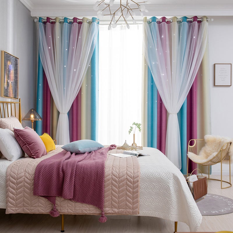 1PC Star Curtain Blackout High Precision Curtains for Kids Girls Bedroom Living Room Colorful Double Layer Star Window Curtains - Image 2