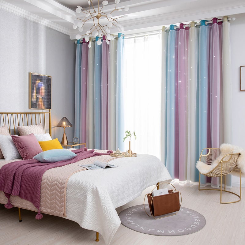 1PC Star Curtain Blackout High Precision Curtains for Kids Girls Bedroom Living Room Colorful Double Layer Star Window Curtains - Image 4