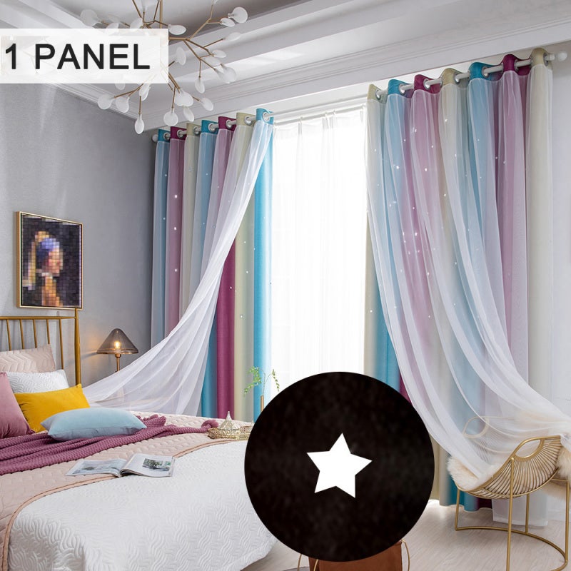 1PC Star Curtain Blackout High Precision Curtains for Kids Girls Bedroom Living Room Colorful Double Layer Star Window Curtains - Image 5