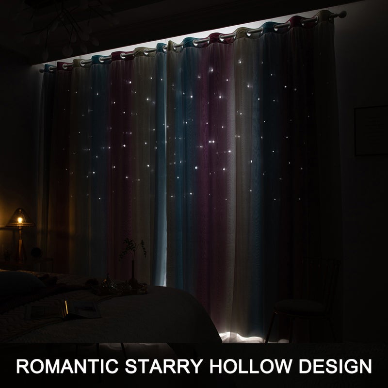 1PC Star Curtain Blackout High Precision Curtains for Kids Girls Bedroom Living Room Colorful Double Layer Star Window Curtains - Image 3