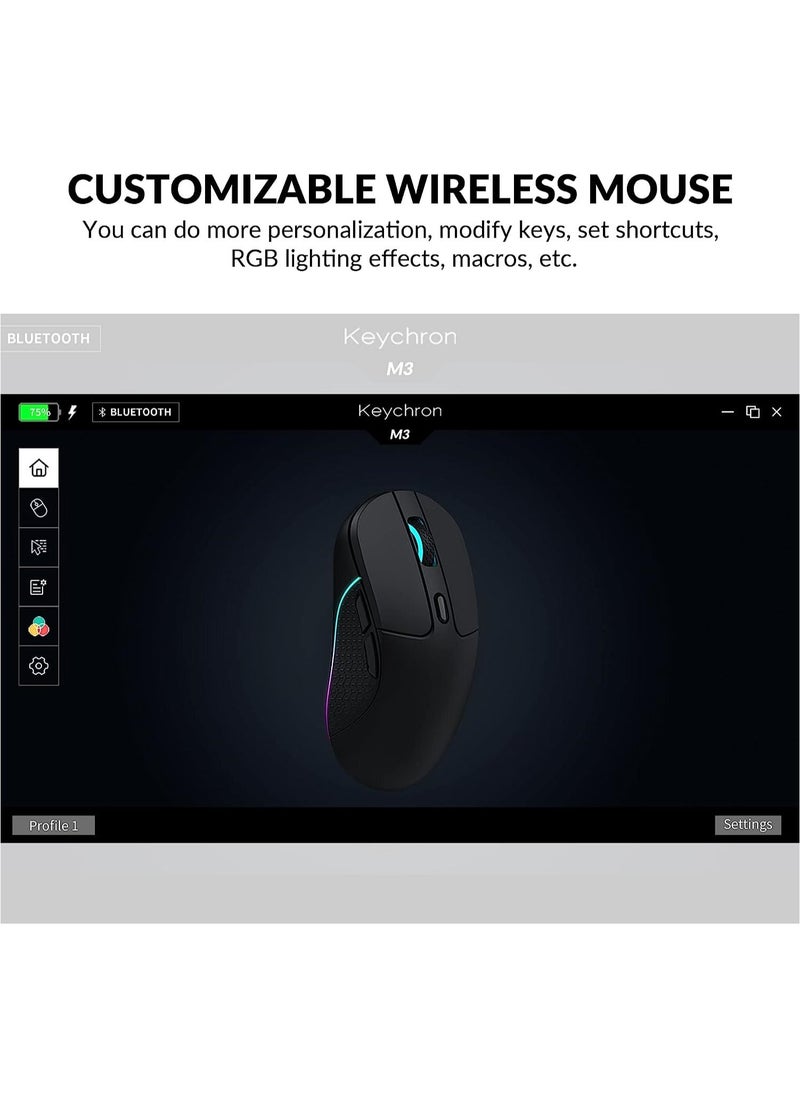 M3 Wireless Mouse, PAW3395 Sensor with Programmable Macro Button 26,000 DPI Supports 2.4 GHz/Bluetooth 5.1, 79g Ultra-Light Ergonomic Design Up to 70 Hours Using for PC Mac Laptop