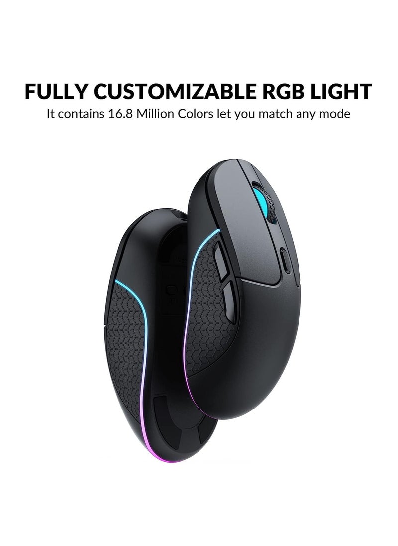 M3 Wireless Mouse, PAW3395 Sensor with Programmable Macro Button 26,000 DPI Supports 2.4 GHz/Bluetooth 5.1, 79g Ultra-Light Ergonomic Design Up to 70 Hours Using for PC Mac Laptop