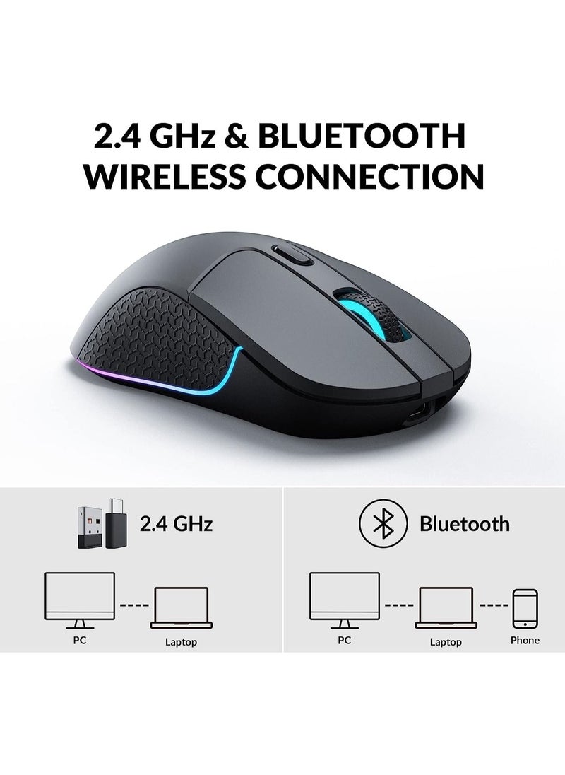 M3 Wireless Mouse, PAW3395 Sensor with Programmable Macro Button 26,000 DPI Supports 2.4 GHz/Bluetooth 5.1, 79g Ultra-Light Ergonomic Design Up to 70 Hours Using for PC Mac Laptop