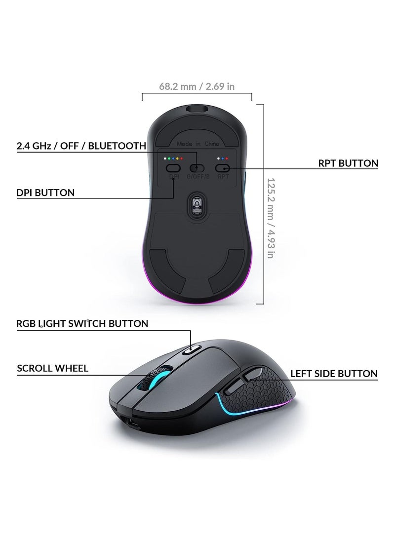 M3 Wireless Mouse, PAW3395 Sensor with Programmable Macro Button 26,000 DPI Supports 2.4 GHz/Bluetooth 5.1, 79g Ultra-Light Ergonomic Design Up to 70 Hours Using for PC Mac Laptop