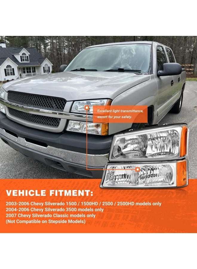 AXLAHA 2003-2006 Chevy Silverado Headlights Assembly for 2003 2004 2005 2006 Chevy Silverado Avalanche 1500/2500/3500 Chrome Housing Amber Reflector Clear Lens Replacement Driver and Passenger Side - Image 3