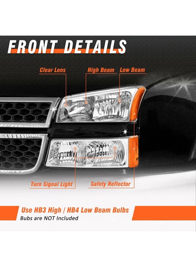 AXLAHA 2003-2006 Chevy Silverado Headlights Assembly for 2003 2004 2005 2006 Chevy Silverado Avalanche 1500/2500/3500 Chrome Housing Amber Reflector Clear Lens Replacement Driver and Passenger Side - Image 5