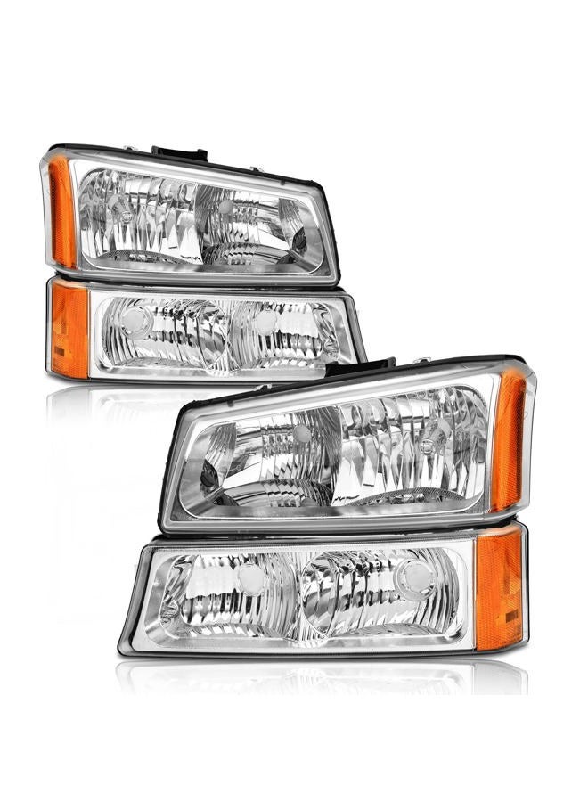 AXLAHA 2003-2006 Chevy Silverado Headlights Assembly for 2003 2004 2005 2006 Chevy Silverado Avalanche 1500/2500/3500 Chrome Housing Amber Reflector Clear Lens Replacement Driver and Passenger Side - Image 1