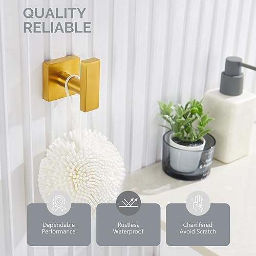 Angle Simple Towel Hook for Bathroom, SUS 304 Stainless Steel Robe Coat Hook for Wall, Hand Towel Holder, Brushed Gold - Image 2