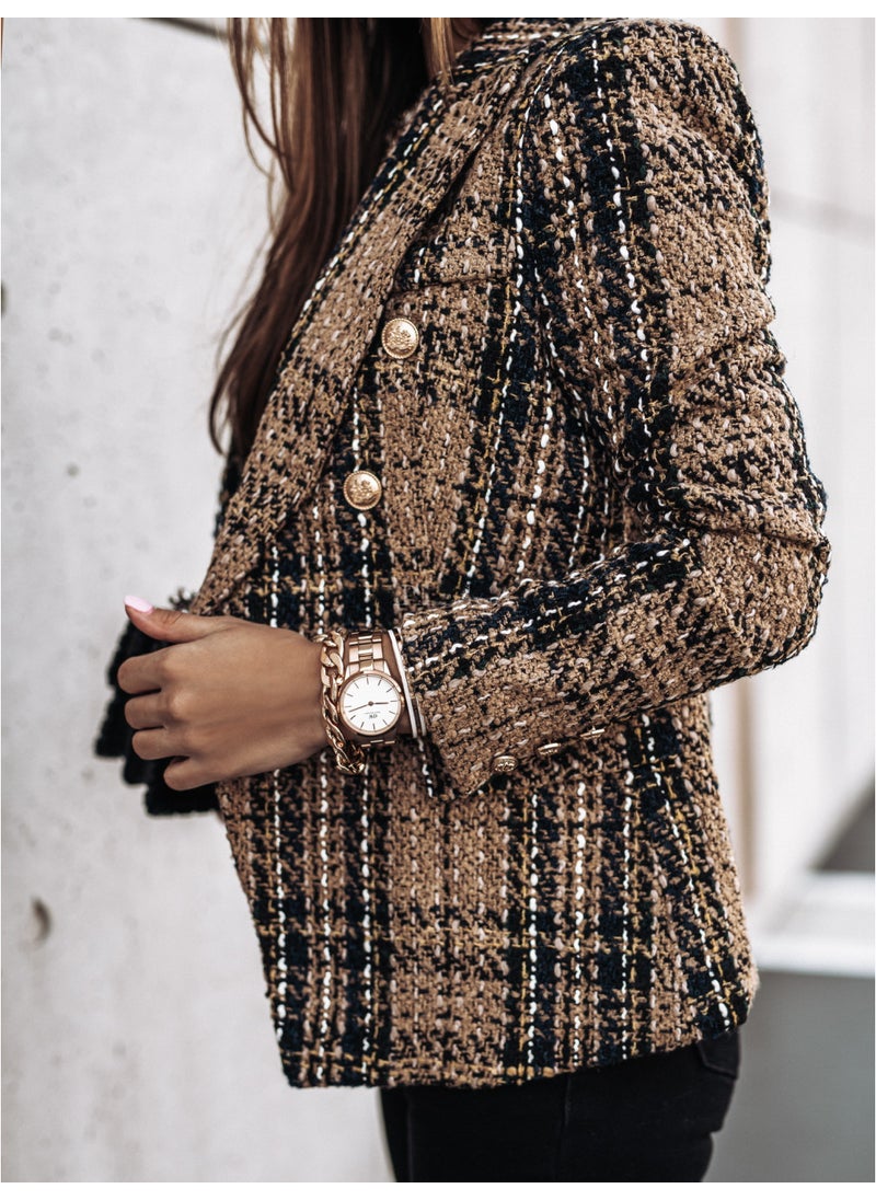 Generic - 2023 Autumn Winter Ladies Printed Blazer Coat Brown - Image 1