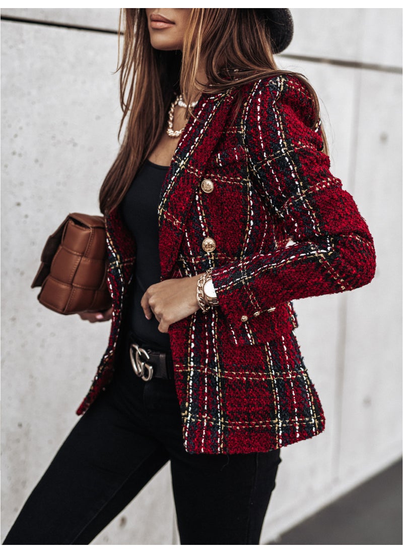 Generic - 2023 Autumn Winter Ladies Printed Blazer Coat Brown - Image 1