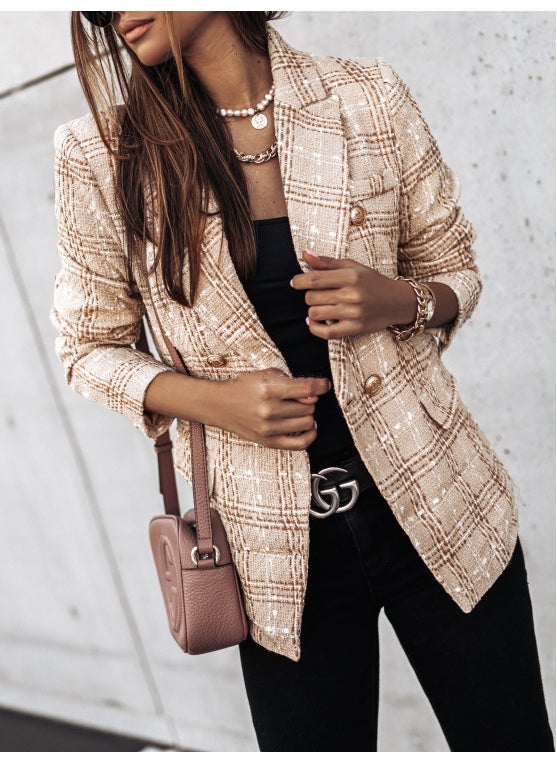 Generic - 2023 Autumn Winter Ladies Printed Blazer Coat Brown - Image 1