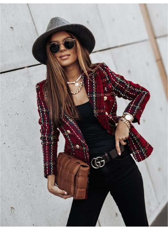 Generic - 2023 Autumn Winter Ladies Printed Blazer Coat Brown - Image 1