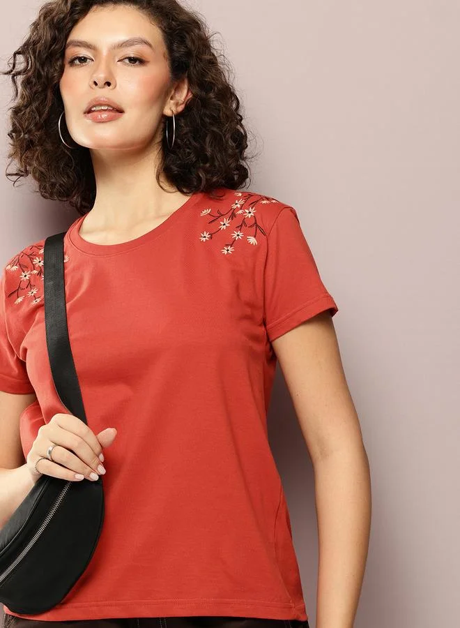 Dillinger Women Boxy Embroidery Crew Neck T-Shirt