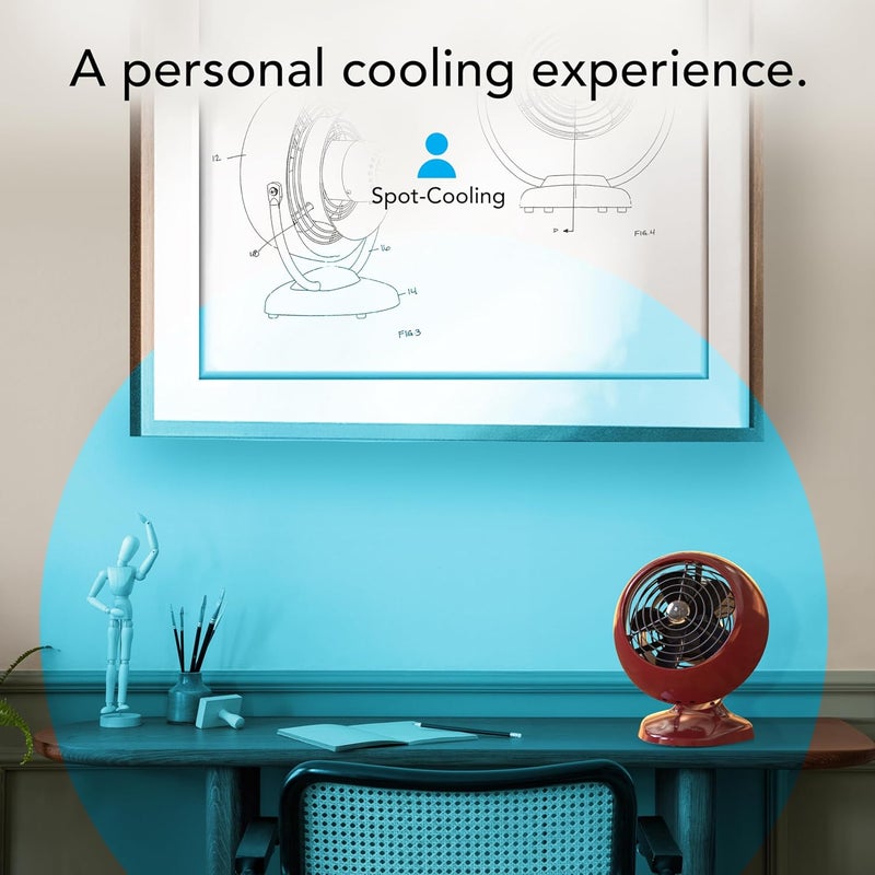 Vornado مروحة VFAN™ الصغيرة، مروحة كلاسيكية عتيقة، مروحة هواء معدنية عتيقة، للمكتب وجانب السرير، سرعتان، ميل قابل للتعديل، تبريد شخصي مع تدفق هواء مستهدف، هادئة، كستنائي - Image 2
