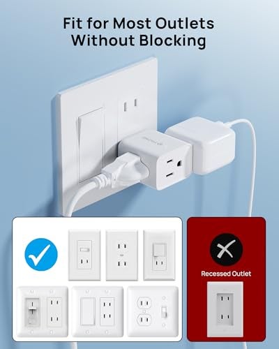 TROND 2 Prong to 3 Prong Outlet Adapter, Multi Plug Wall Outlet Extender, 3 Way Plug Splitter, Horizontal Wall Expander for Non-grounded Socket for Old Home Office Hotel Cruise Travel, 2 Pack, White - Image 4