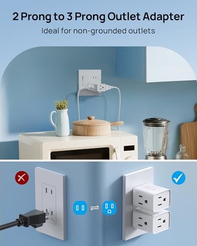 TROND 2 Prong to 3 Prong Outlet Adapter, Multi Plug Wall Outlet Extender, 3 Way Plug Splitter, Horizontal Wall Expander for Non-grounded Socket for Old Home Office Hotel Cruise Travel, 2 Pack, White - Image 2