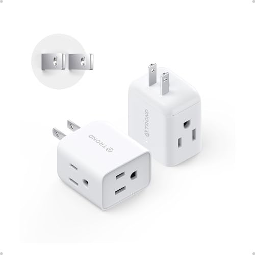 TROND 2 Prong to 3 Prong Outlet Adapter, Multi Plug Wall Outlet Extender, 3 Way Plug Splitter, Horizontal Wall Expander for Non-grounded Socket for Old Home Office Hotel Cruise Travel, 2 Pack, White - Image 1