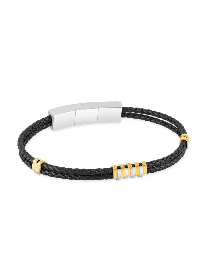 CERRUTI 1881 Cords.2 Black Braided Leather Bracelet for Men