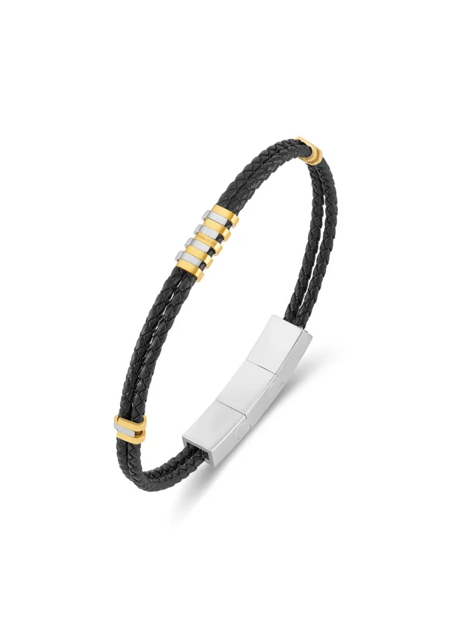 CERRUTI 1881 Cords.2 Black Braided Leather Bracelet for Men