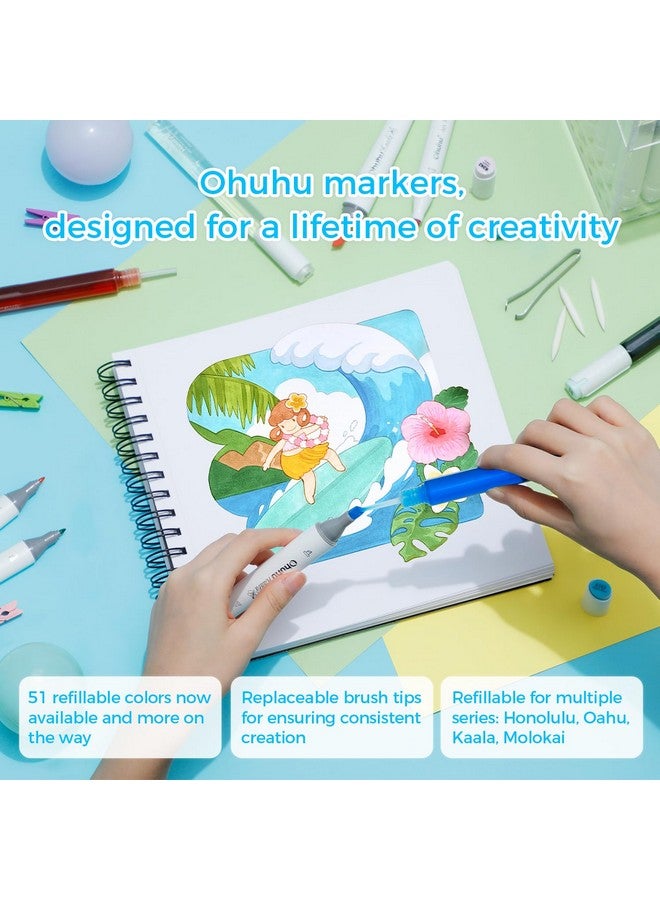 Ohuhu Alcohol Markers Brush Tip: 48-Color Double Tipped Art Marker Set For Artist Adults Coloring Illustrations -Honolulu -Brush & Chisel -Refillable - Image 3