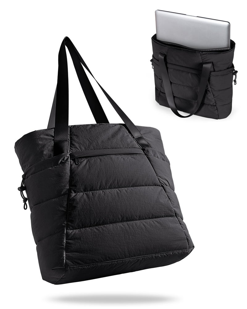 Smasrob Puffer Tote Bag for Women, Lightweight Tote Bag for Work and School, Black - Image 1