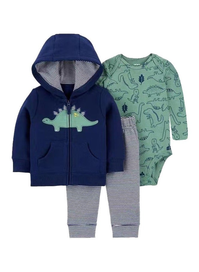 RedMapleTEK Boys And Girls Baby Sweatshirt Jacket Hooded Coat Long-Sleeved Jumpsuit Baby Three-Piece Set  - Image 1