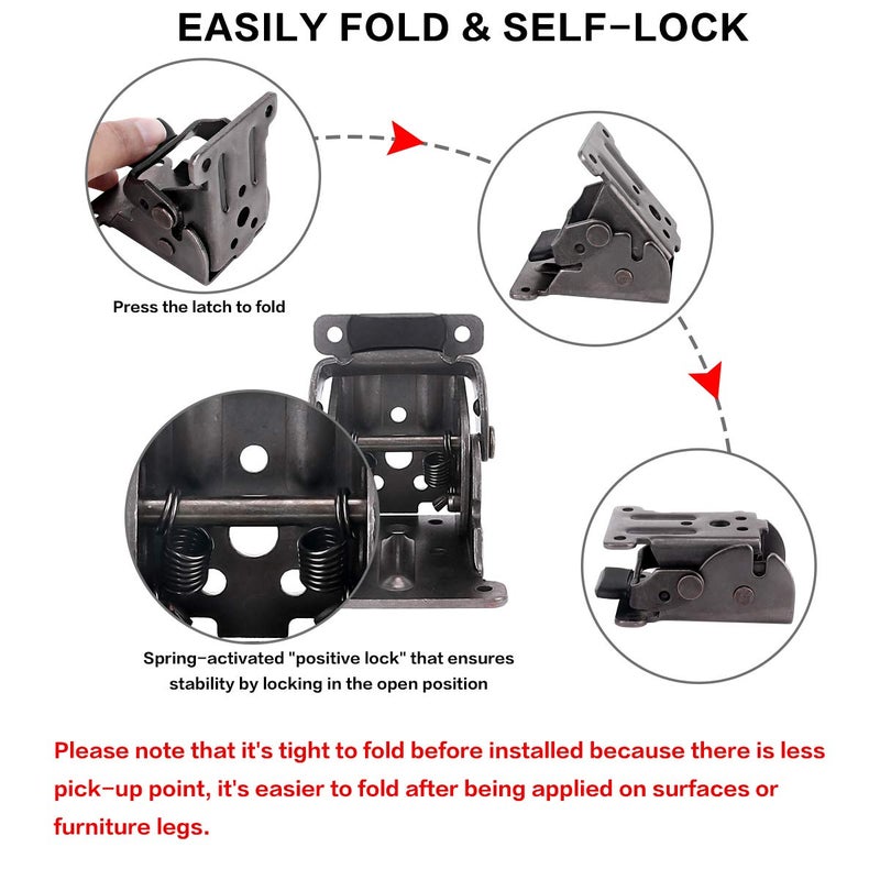 TopDirect 4 Pack Locking Hinge For Folding Table Brackets Heavy Duty Folding Brackets 90 Degree Self Locking Folding Hinge For Table Legs Furniture - Image 5