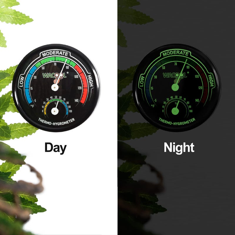 WACOOL Mini Analog Thermometer Hygrometer 2 Pack, Dial Temperature Humidity Gauge Terrarium Thermometer Celsius and Fahrenheit, Night Luminous - Image 3