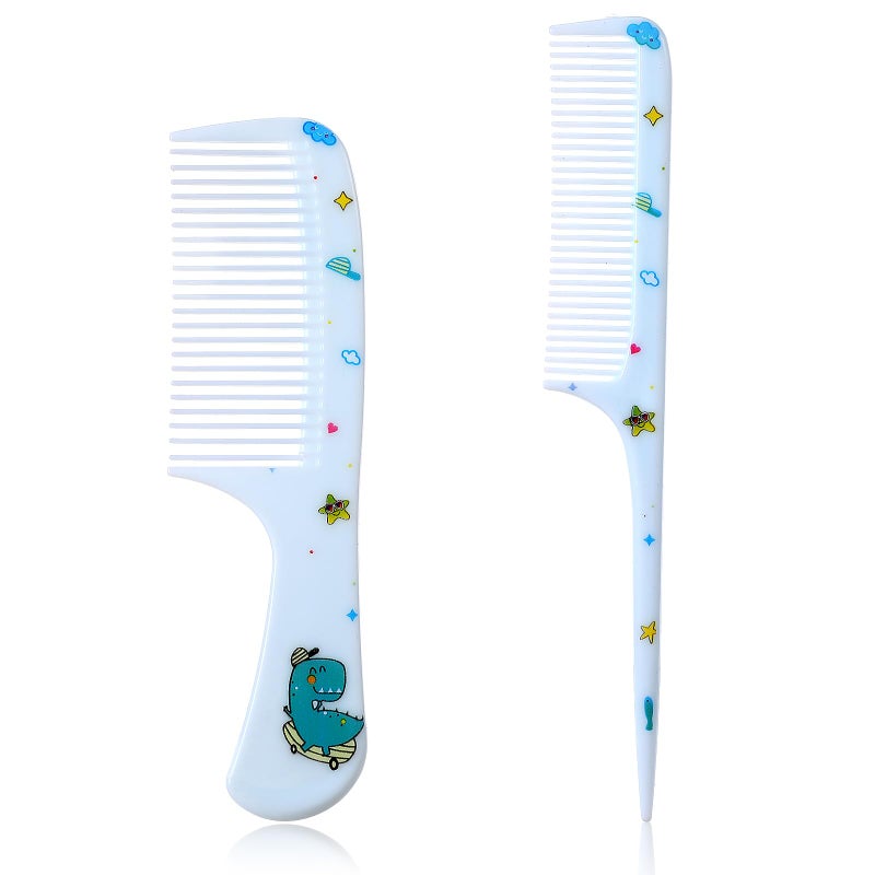 Styquenzer Cute Hair Comb Set, 2 Pcs Mini Combs for Women Fine Tooth Rat Tail Combs Portable Detangling Hair Comb for Women Girls All Hair Types Long Short Wet Dry Curly Straight Hair (Blue Dinosaur) - Image 1